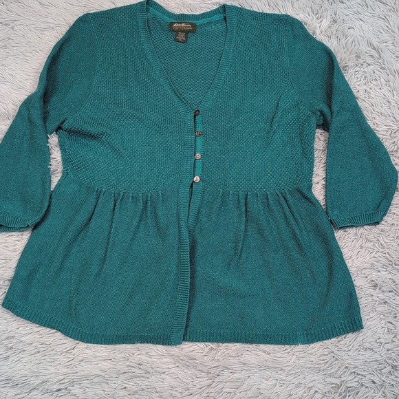 Eddie Bauer Sweaters - Eddie Bauer Sweater Womens XXL Green Cardigan Silk Blend Button Up Preppy Comfy